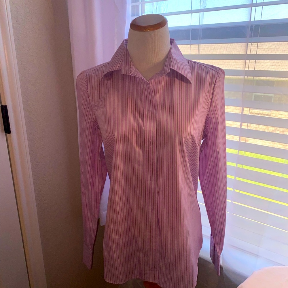 Pink striped IZOD no iron women’s dress shirt.